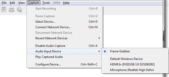 Select the audio input device from the Tools >> Audio Input Device menu