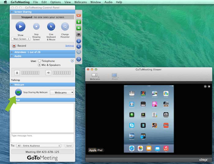 "Sharing the iPad as Webcam through GoToMeeting Control Panel