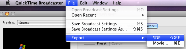 QuickTime Broadcaster configuration