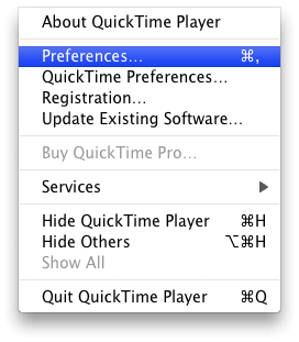 QuickTime Player preferences to choose external Frame Grabber as a video source