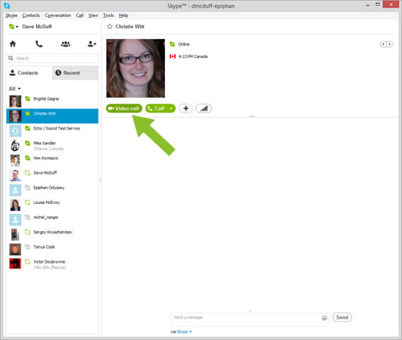 Starting a Video Call on Skype