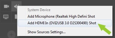 Menu option showing DVI2USB 3.0 audio option