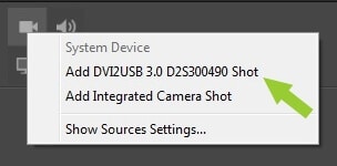 Menu option showing DVI2USB 3.0 video option