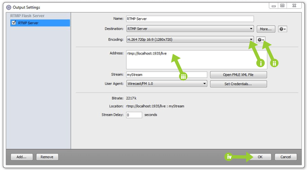 RTMP server configuration options in Wirecast