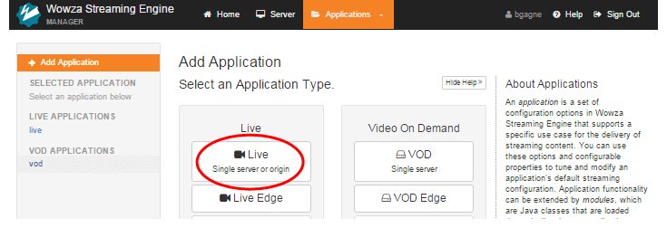 Adding an Application to Wowza Streaming Engine