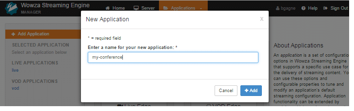 Providing the name of the Application