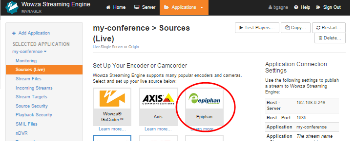 Add an Epiphan encoder to Wowza Streaming Engine