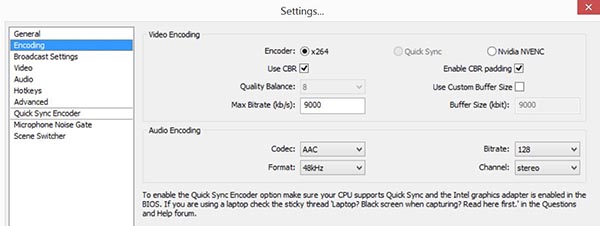 OBS Encoding setting