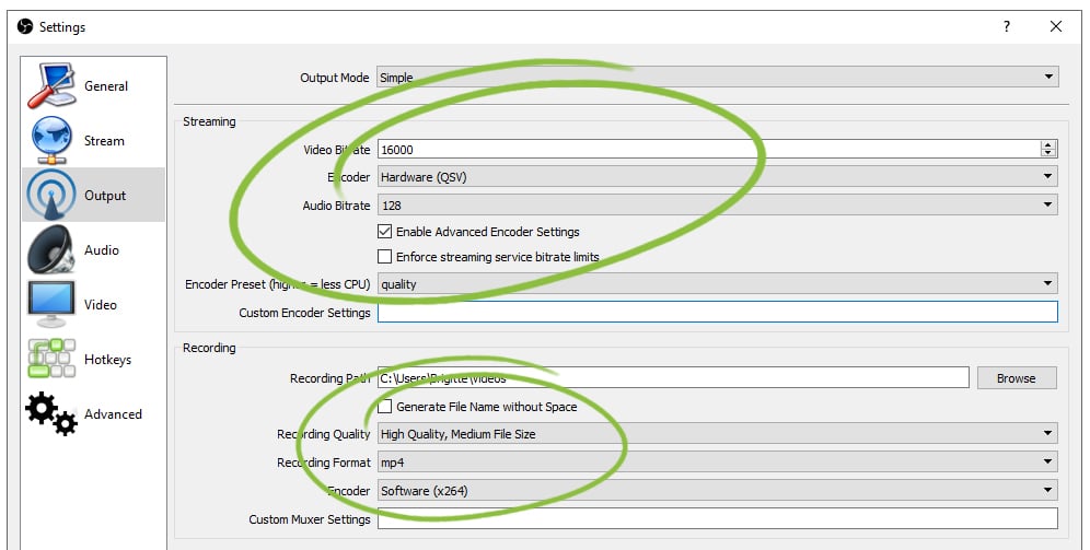 Configure your streaming and recording options in OBS Studio.