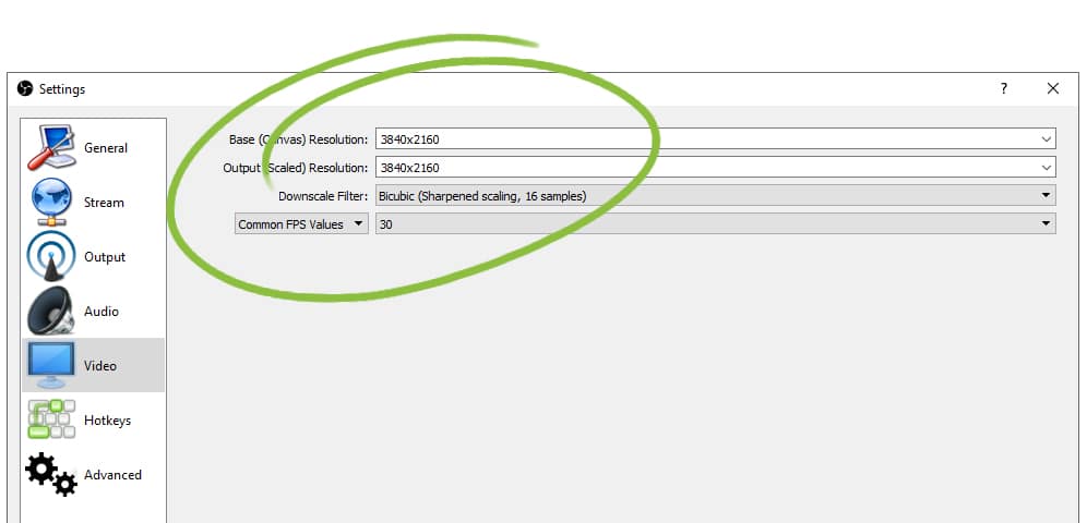 Set your video resolution and frame rate for 4K video at 30 fps.