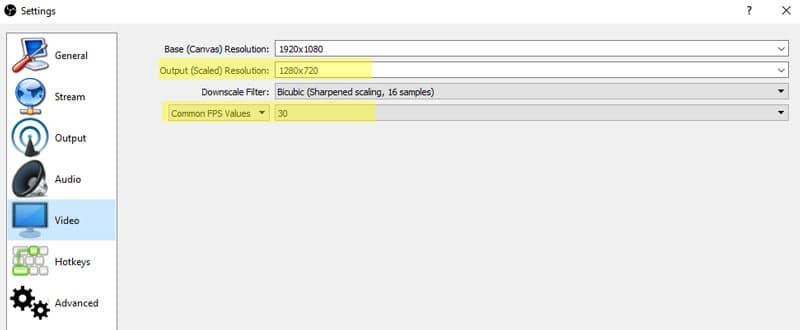 OBS Video Settings