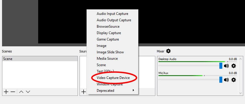 OBS Settings - Add Video Capture Device