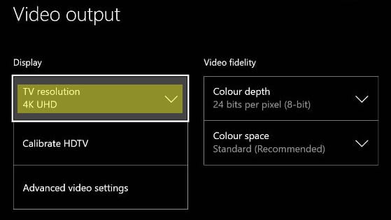 Xbox One S TV Resolution Setting