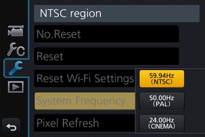 Panasonic GH4 Choose Frequency