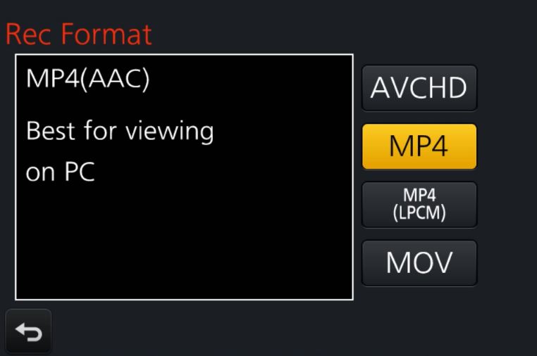 Panasonic GH4 Choose Recording Format