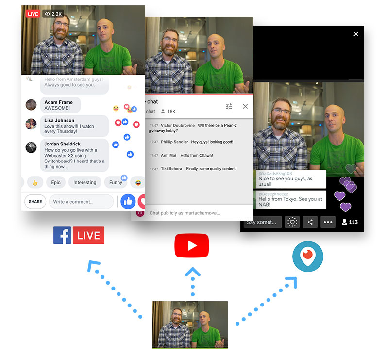 Multistream to Facebook Live, Youtube, Periscope