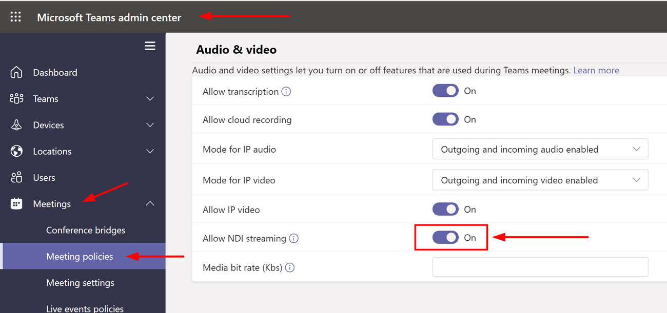 Allow NDI streaming in Microsoft Teams